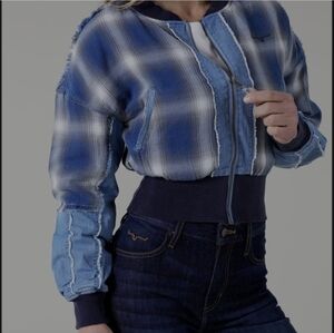 Kimes Ranch Blue Patchwork Belinda Bomber Jacket